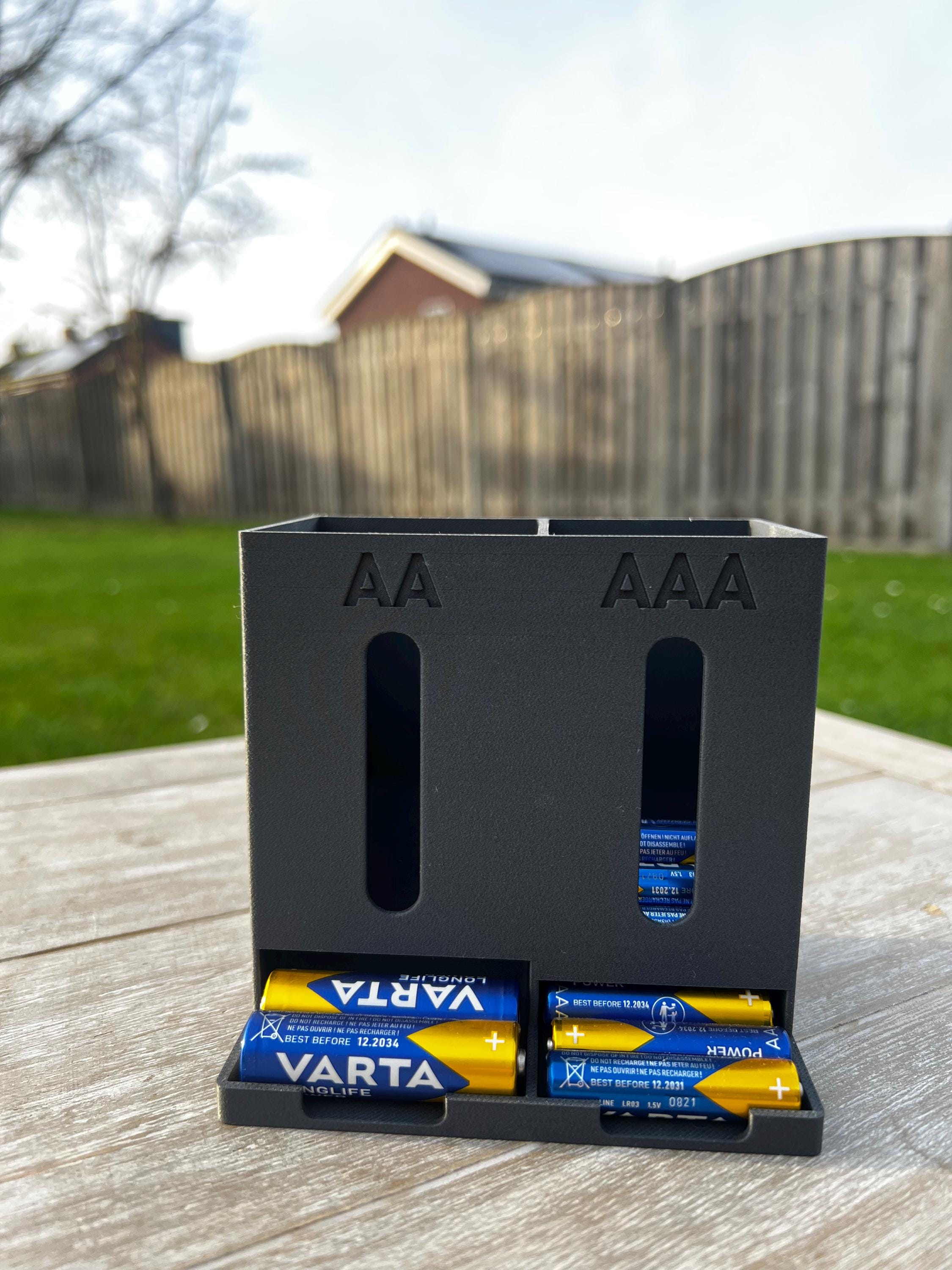 AA and AAA Battery Holder & Dispenser | Modern Desk / Home Storage Organizer